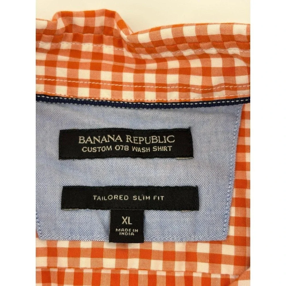Banana Republic Orange Gingham Cotton Long Sleeve Button-Up Shirt, Men's Size XL